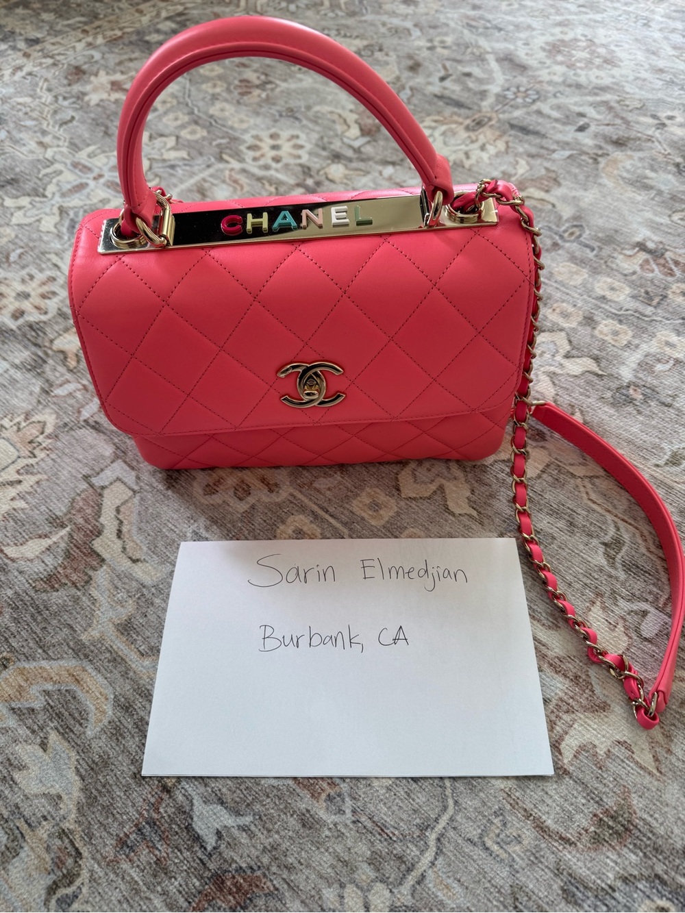CHANEL Pink Quilted Top-Handle Mini Bag with Chain Strap